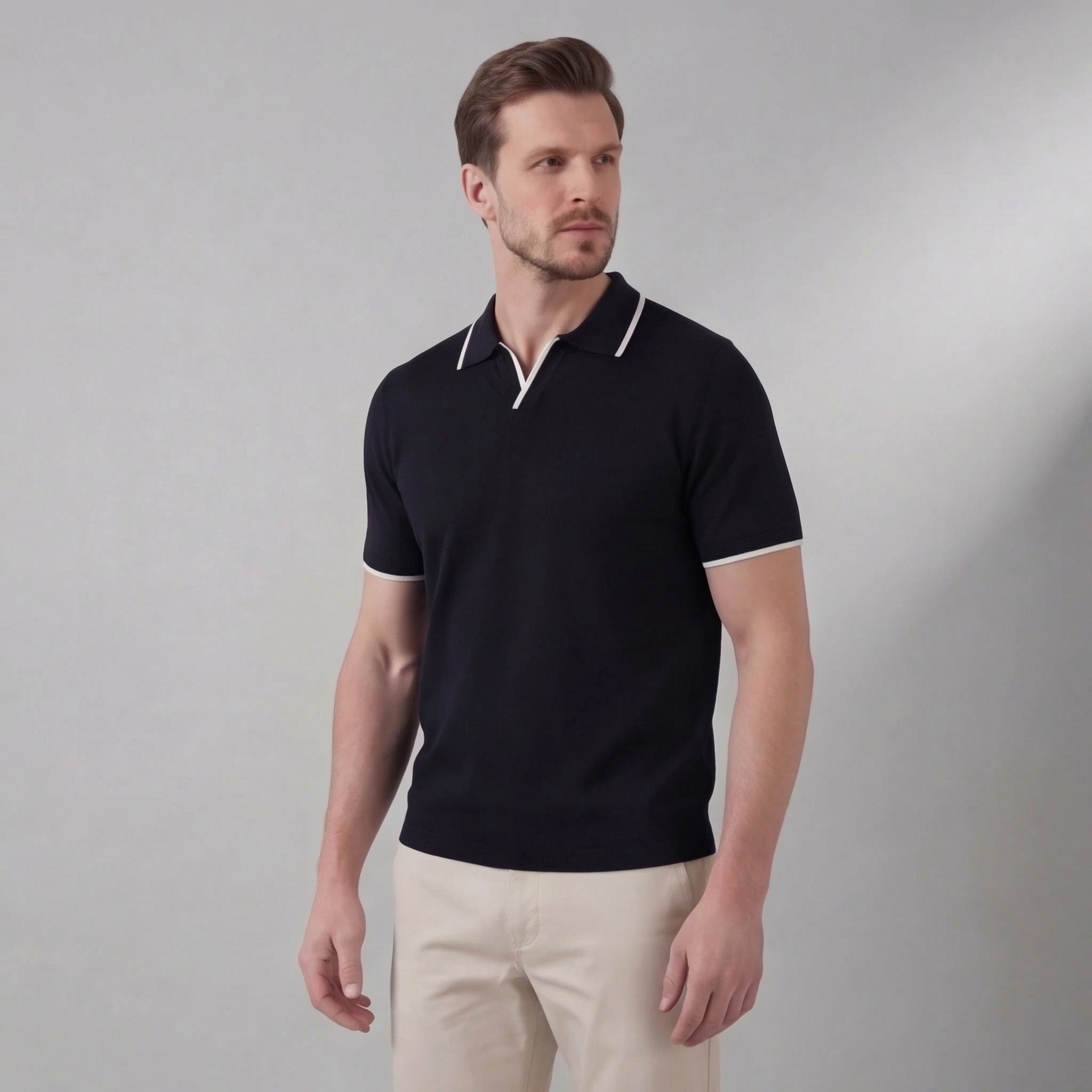 Polo de punto hombre | camiseta cuello polo sin botones para diario