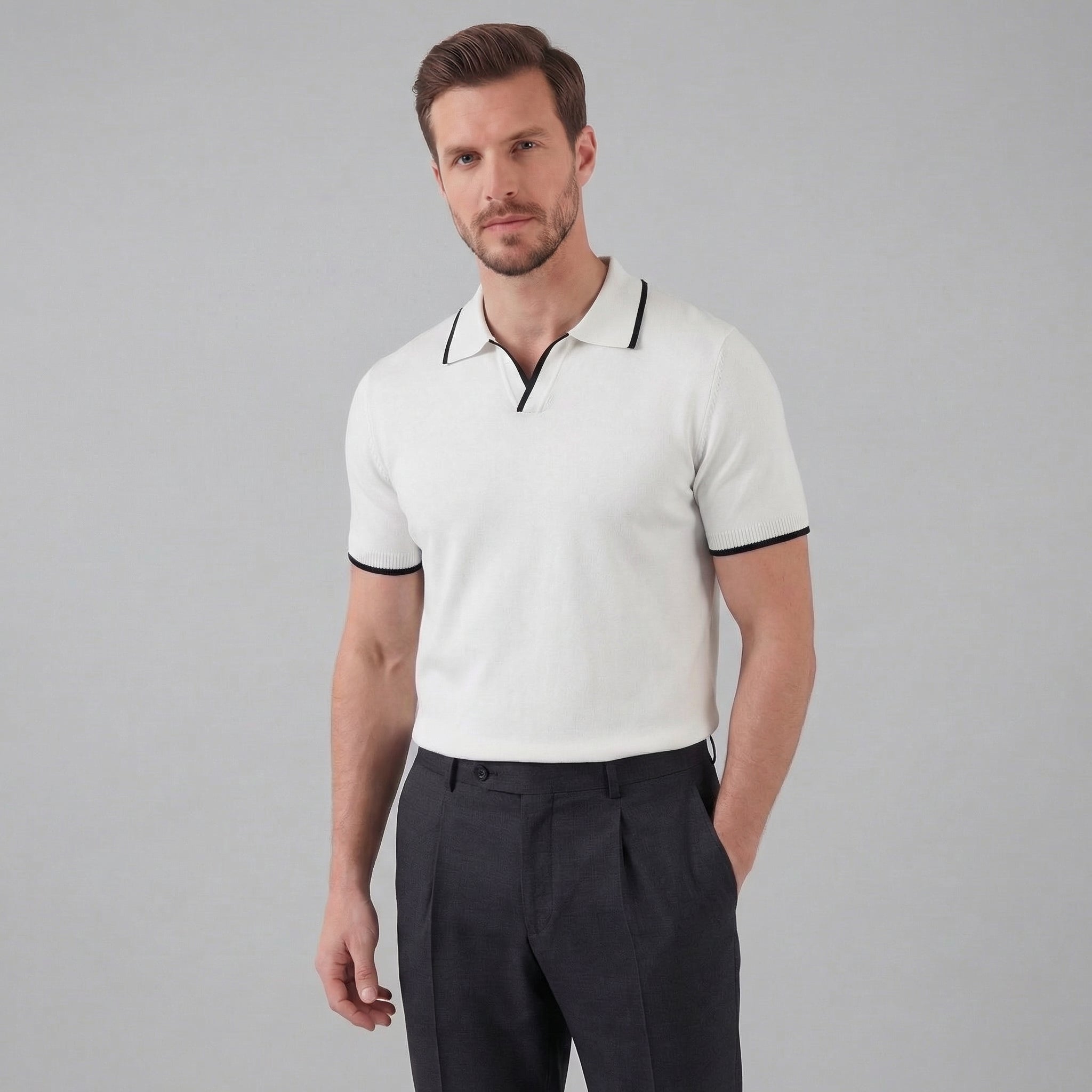 Polo de punto hombre | camiseta cuello polo sin botones para diario