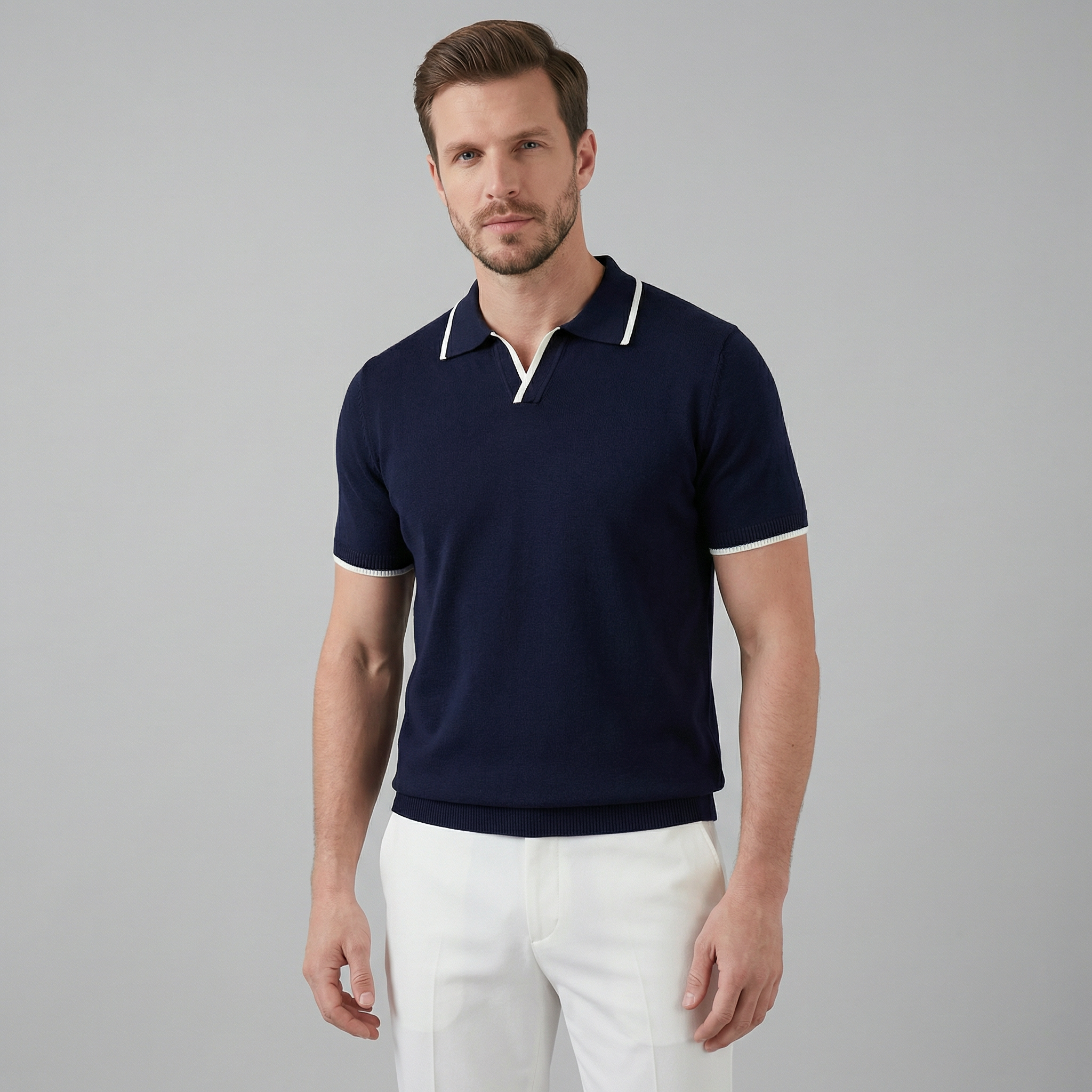 Polo de punto hombre | camiseta cuello polo sin botones para diario