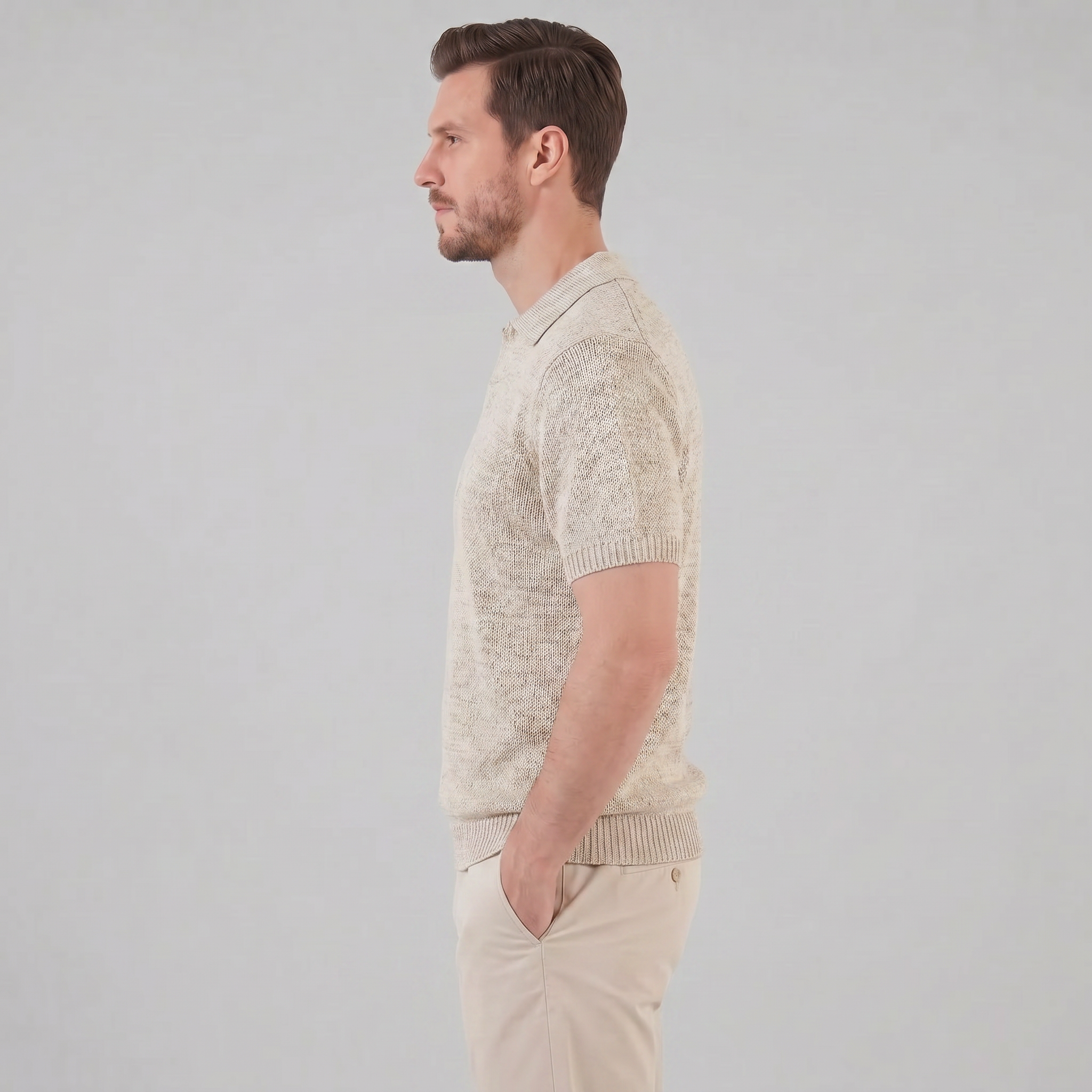 Polo de punto para hombre con efecto jaspeado — estilo casual de verano