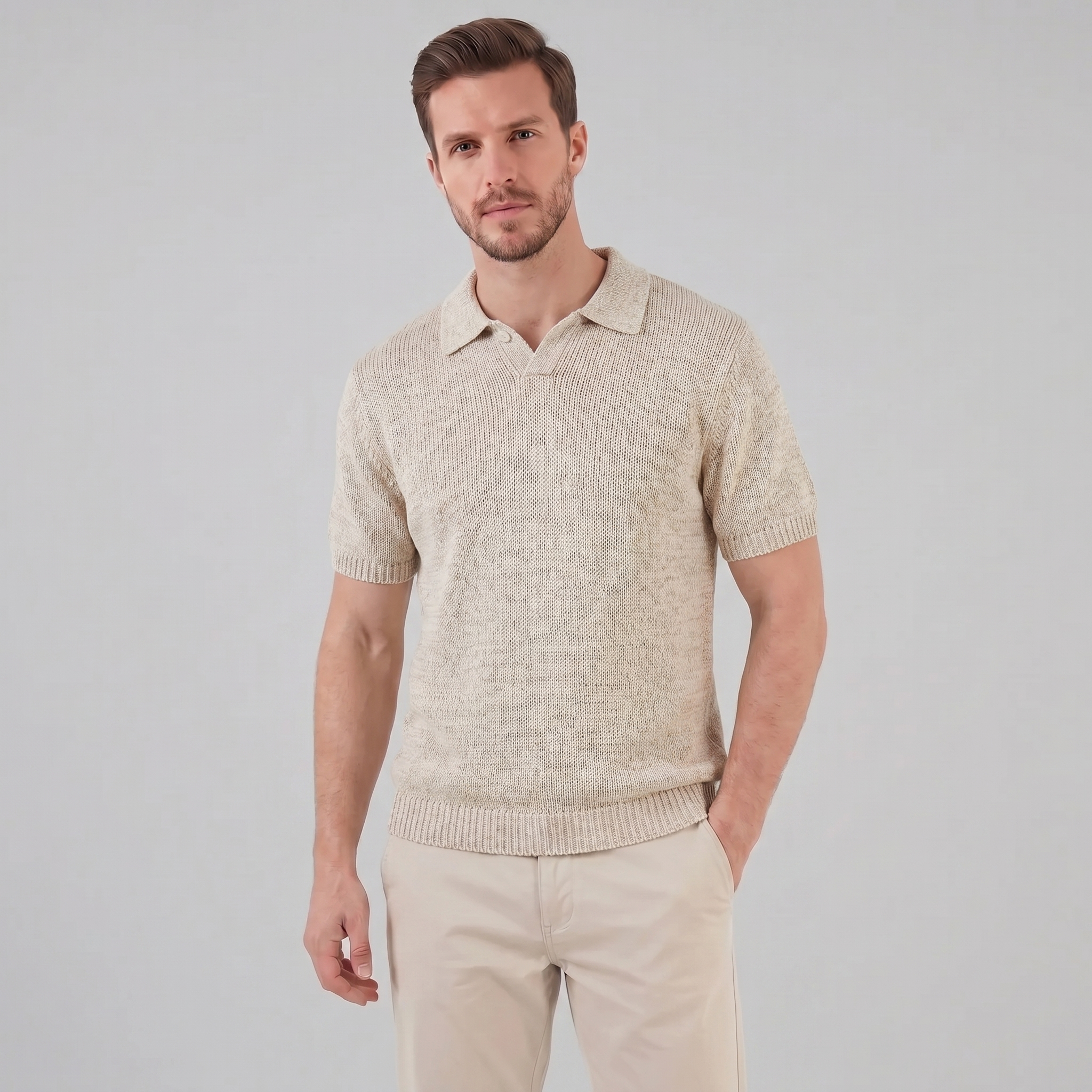 Polo de punto para hombre con efecto jaspeado — estilo casual de verano