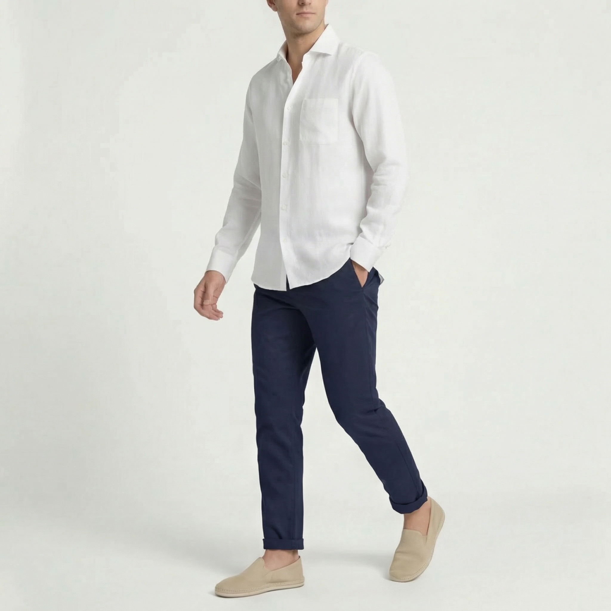 Camisa de lino hombre | manga larga para diario