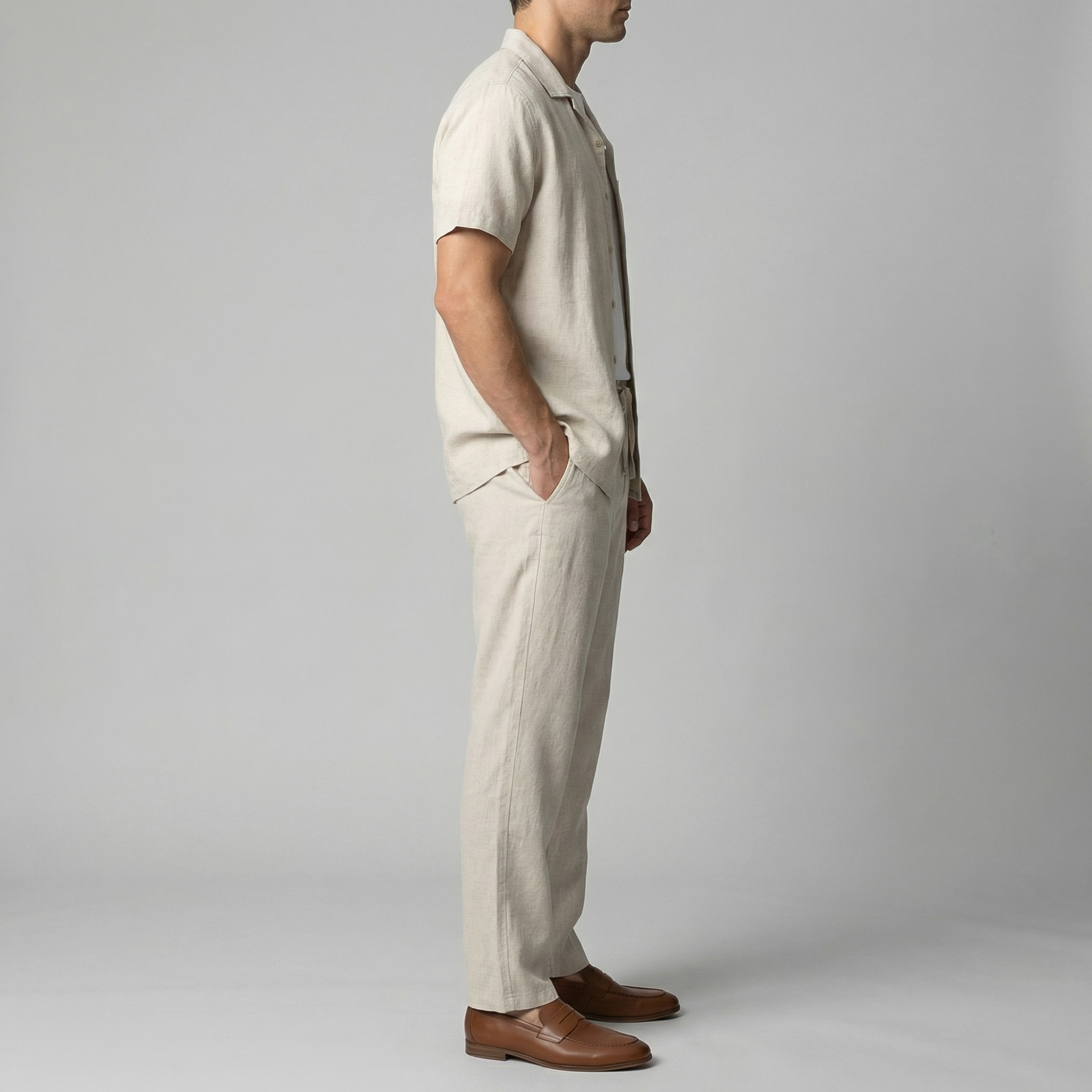 Pantalón lino hombre | ajuste entallado para playa