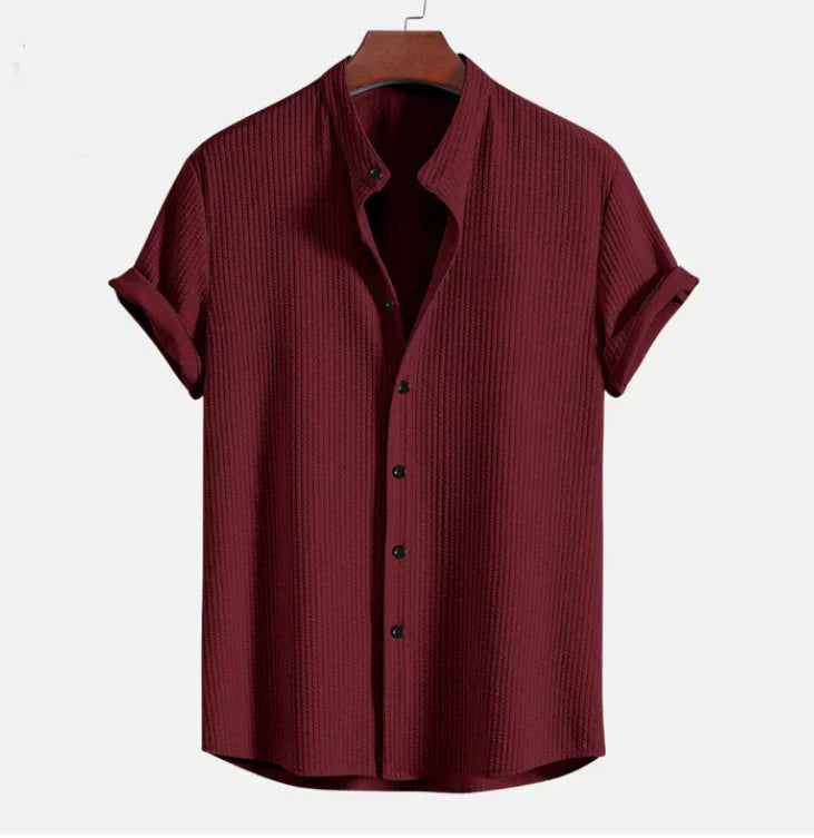 Camisa de manga corta para hombre - cuello mandarín holgado - vacaciones