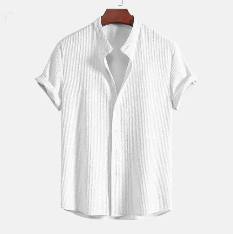 Camisa de manga corta para hombre - cuello mandarín holgado - vacaciones