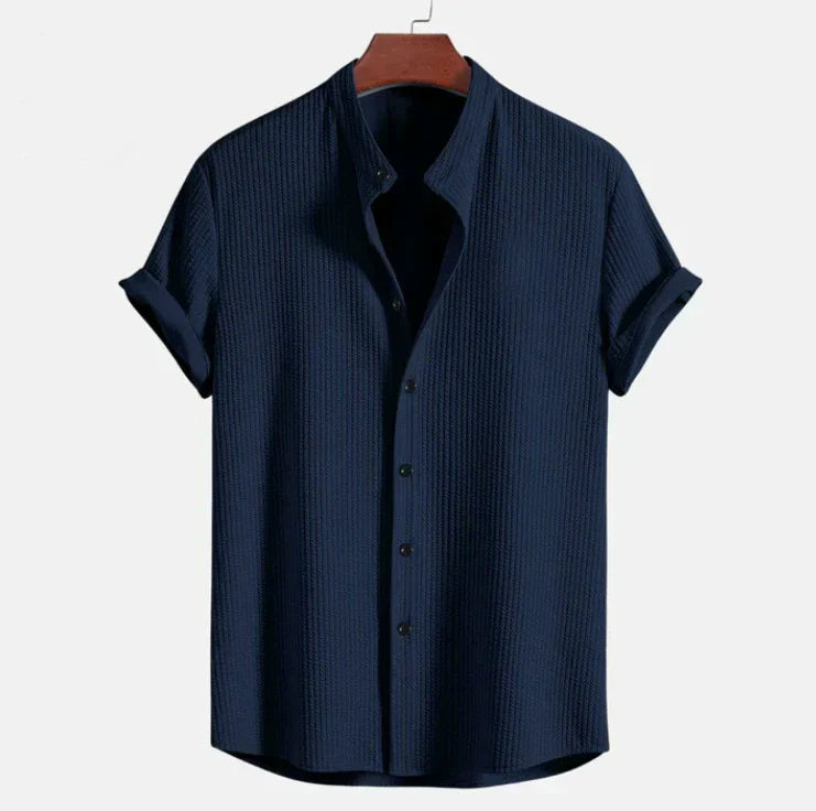 Camisa de manga corta para hombre - cuello mandarín holgado - vacaciones