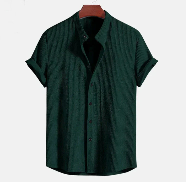 Camisa de manga corta para hombre - cuello mandarín holgado - vacaciones