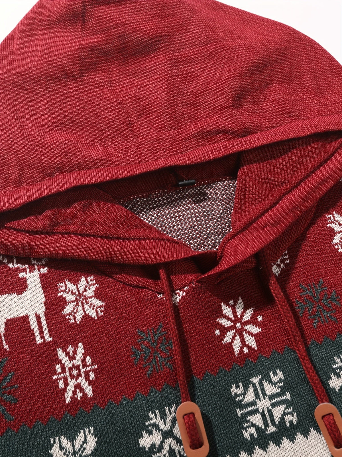 Pull de Noël à capuche pour homme en maille côtelée avec rennes Fair Isle