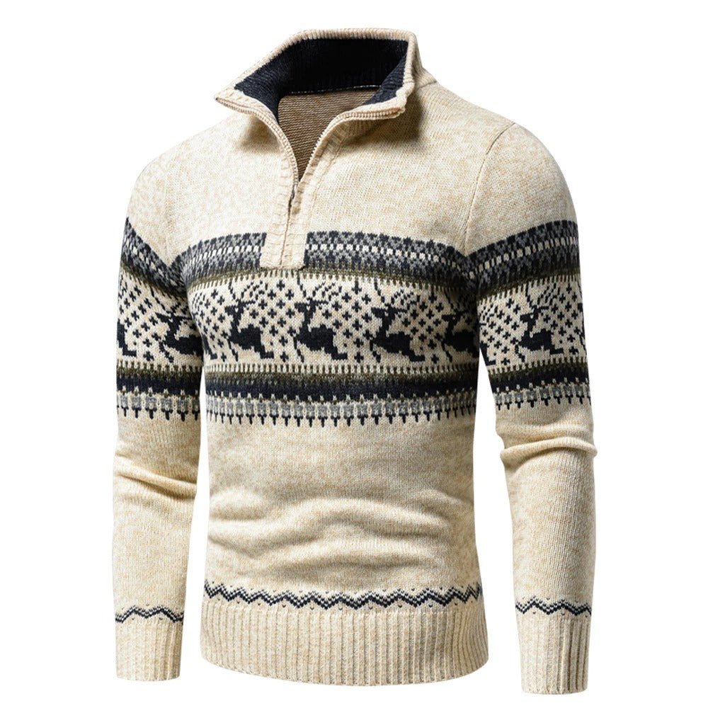Jersey Navideño de Punto Grueso para Hombre con Media Cremallera y Cuello Alto