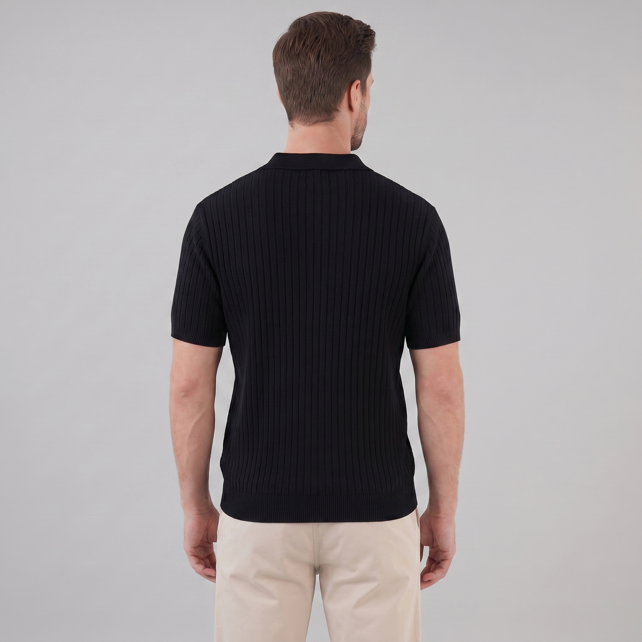 Polo de punto acanalado para hombre con cuello de solapa — informal