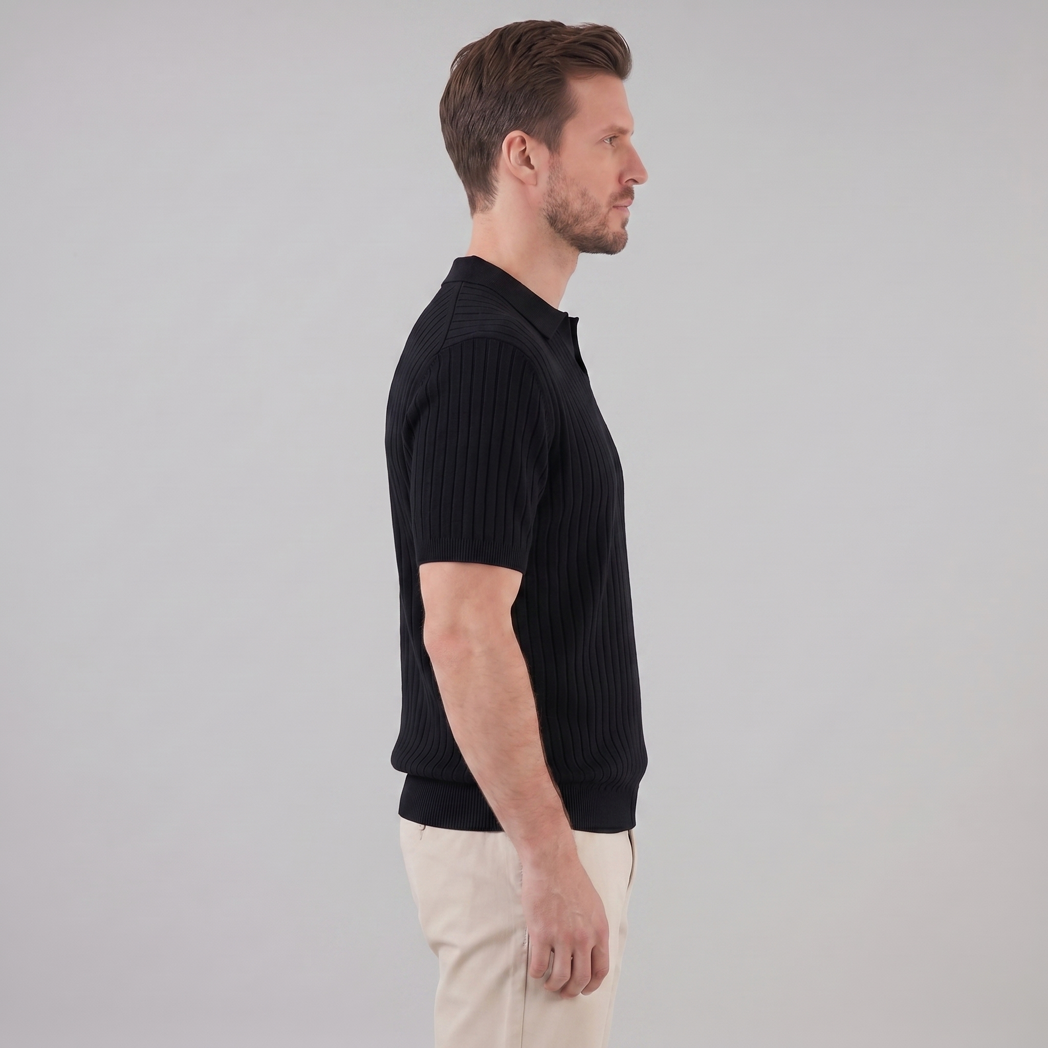 Polo de punto acanalado para hombre con cuello de solapa — informal