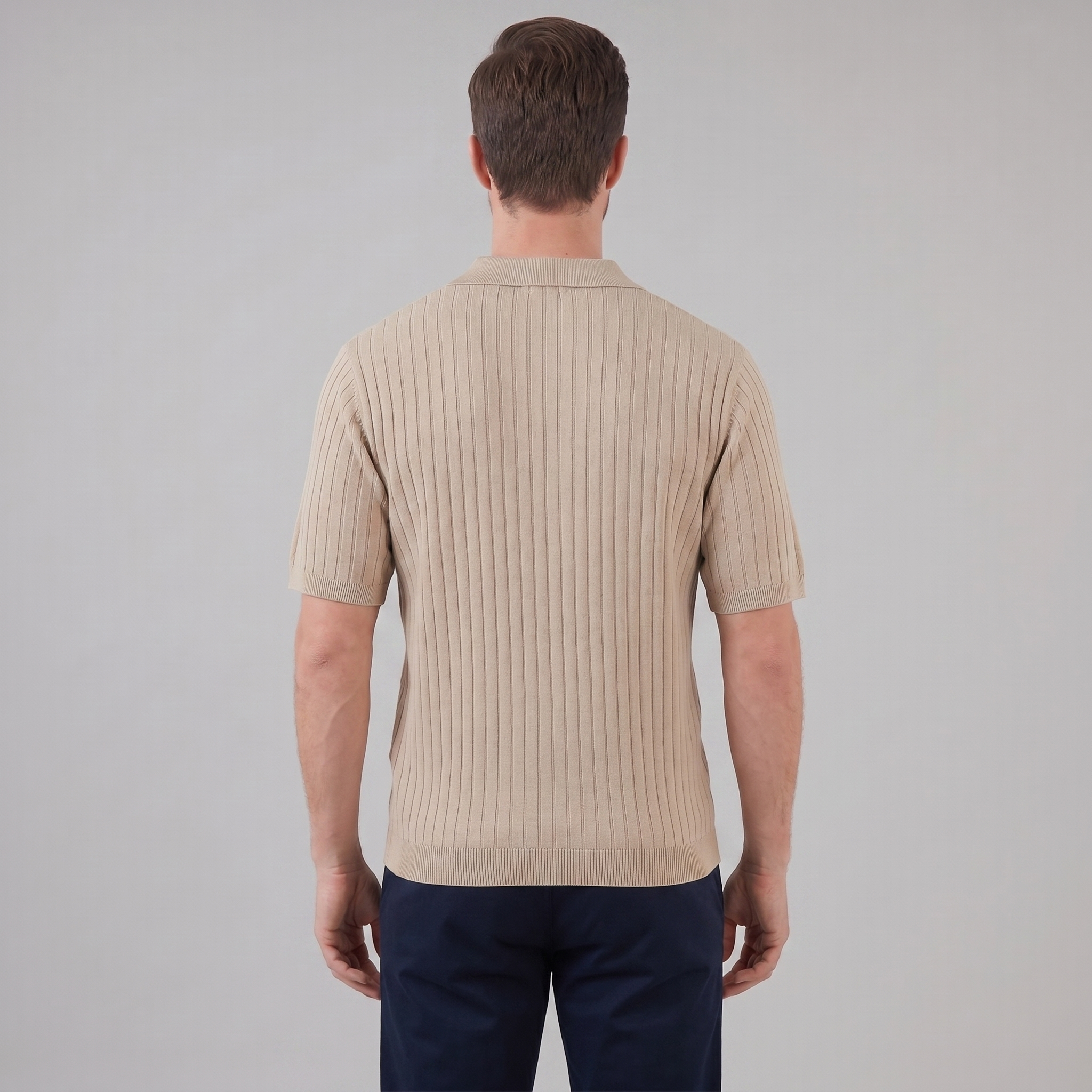 Polo de punto acanalado para hombre con cuello de solapa — informal