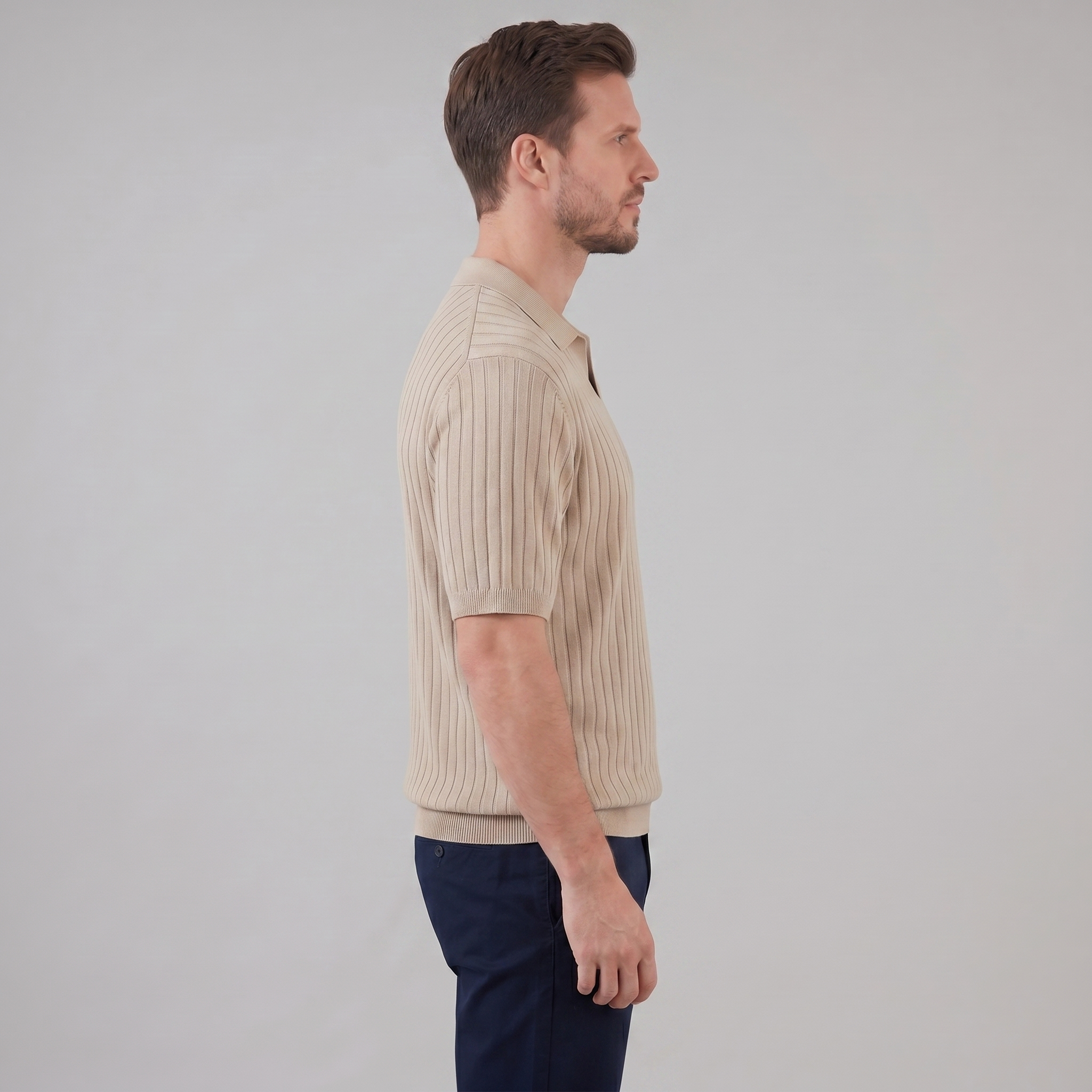 Polo de punto acanalado para hombre con cuello de solapa — informal