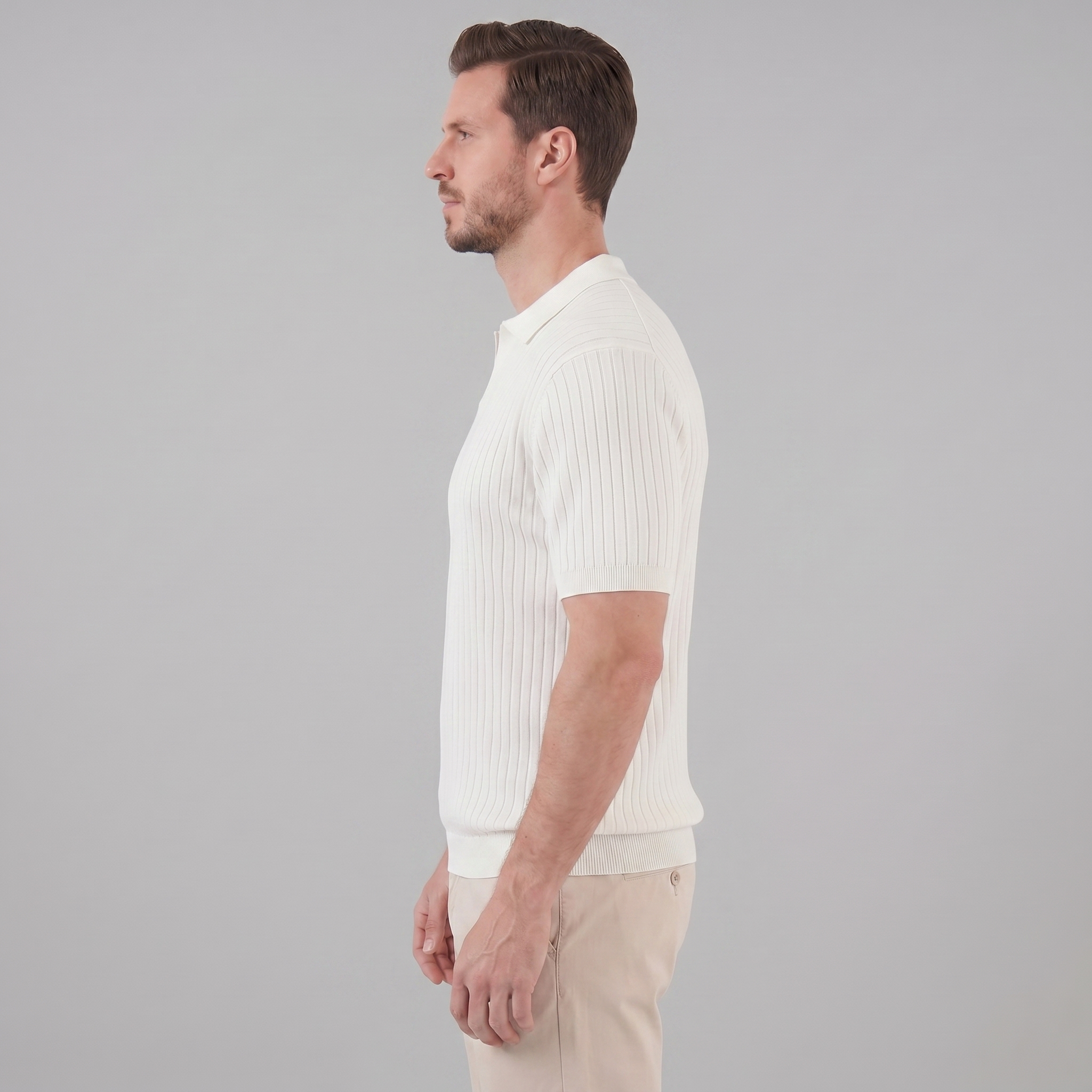 Polo de punto acanalado para hombre con cuello de solapa — informal
