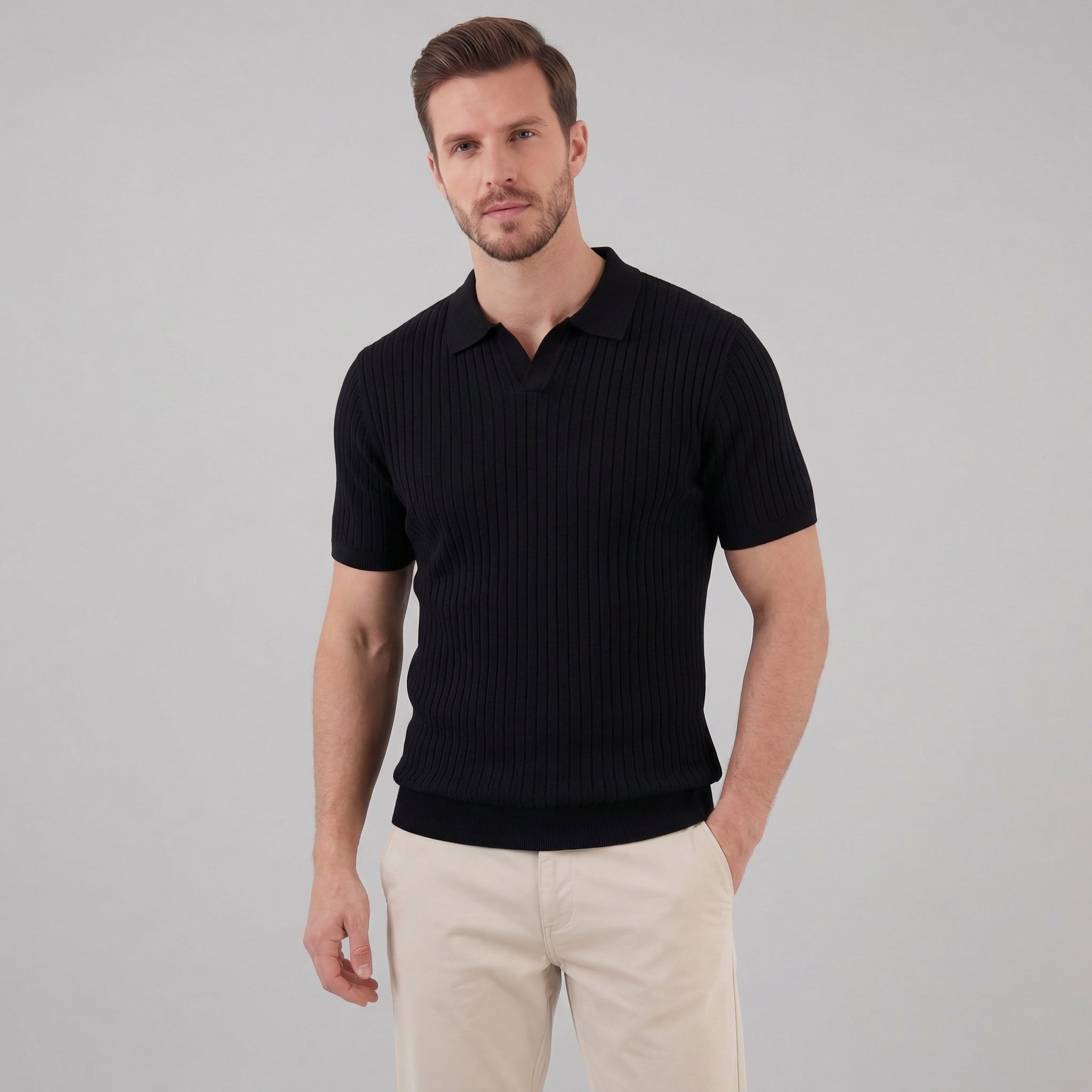 Polo cuello V hombre | camiseta punto con malla para deporte