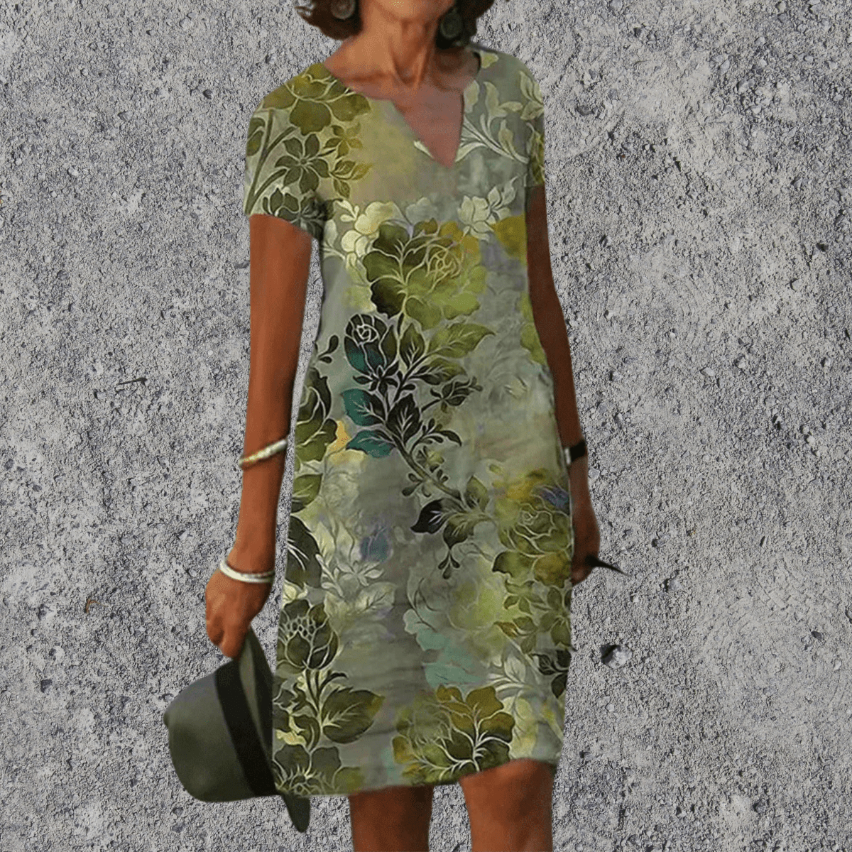 Vestido midi mujer estampado floral cuello V cómodo