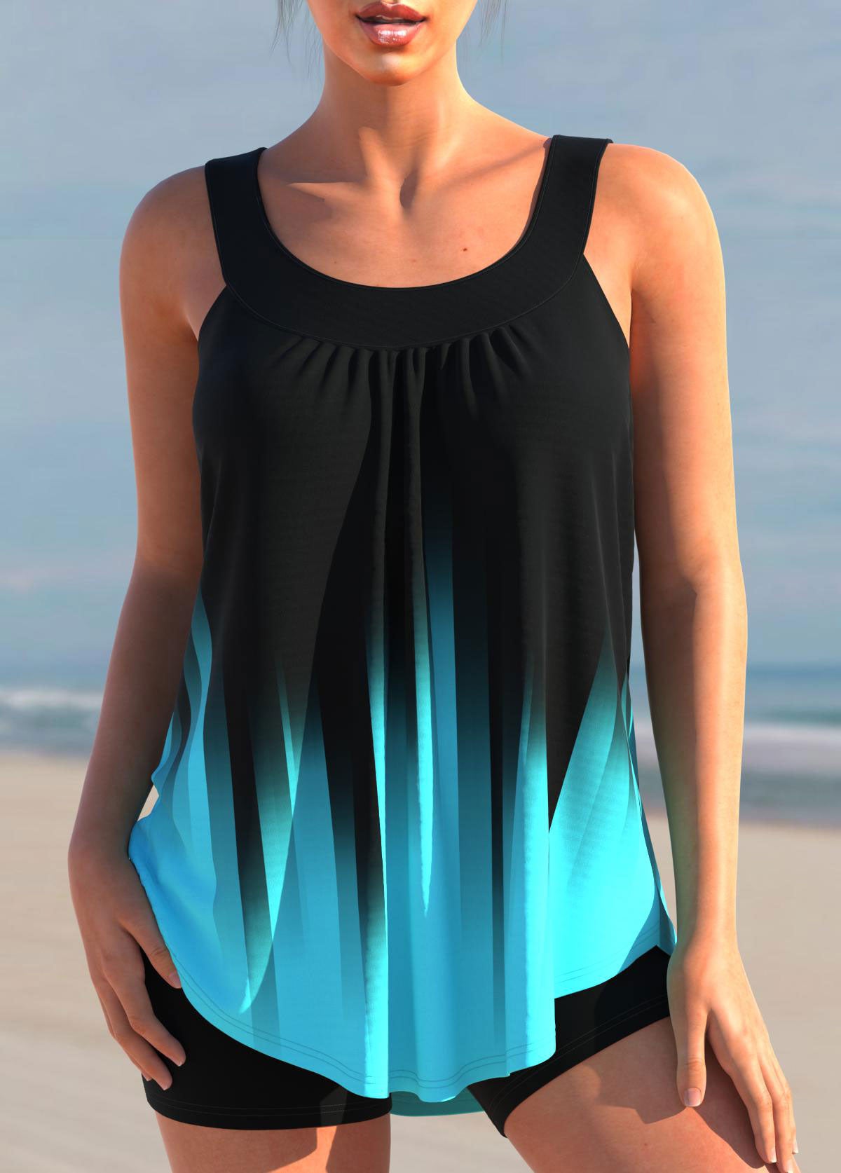 Bañador Tankini de Talle Alto para Mujer con Top Ombré y Pantalón Corto