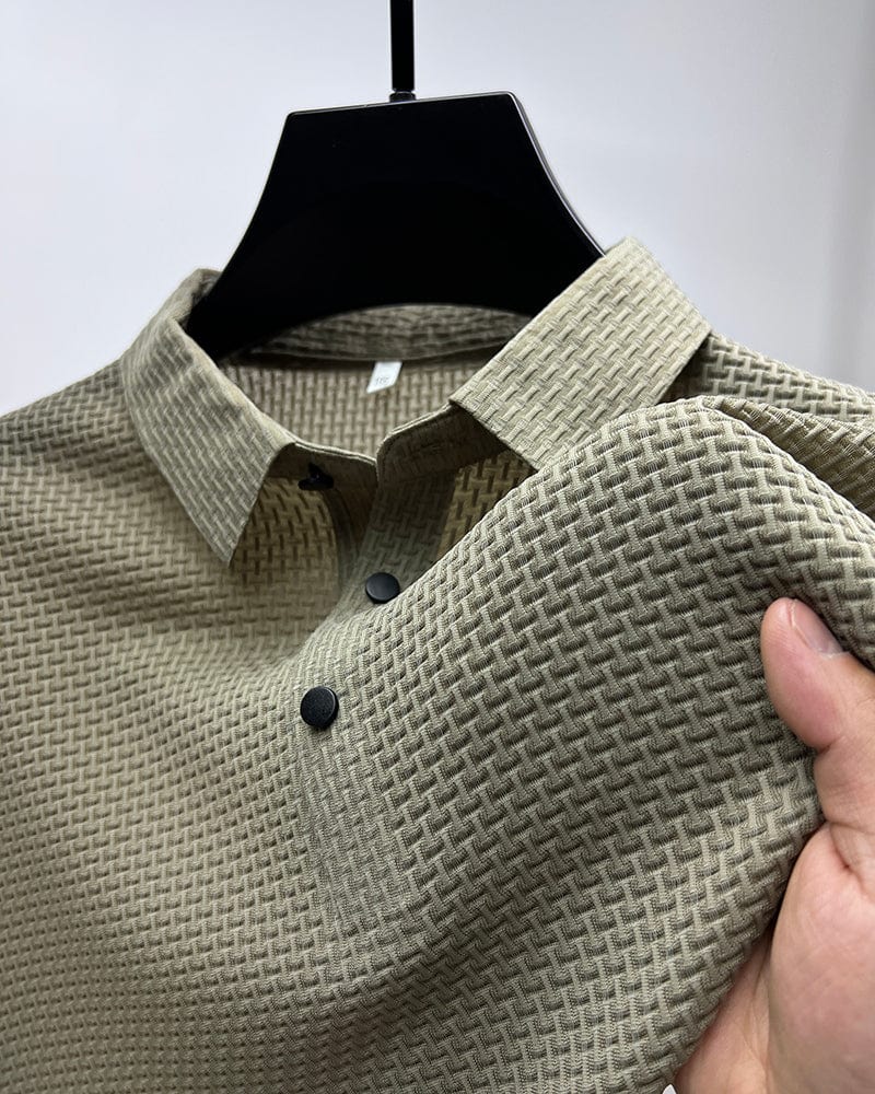 Polo da uomo con texture microstrutturata e bottoni — business casual