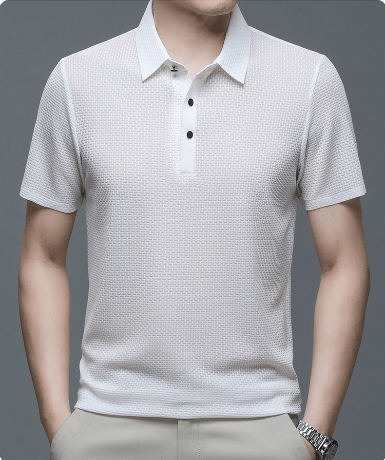 Polo da uomo con texture microstrutturata e bottoni — business casual