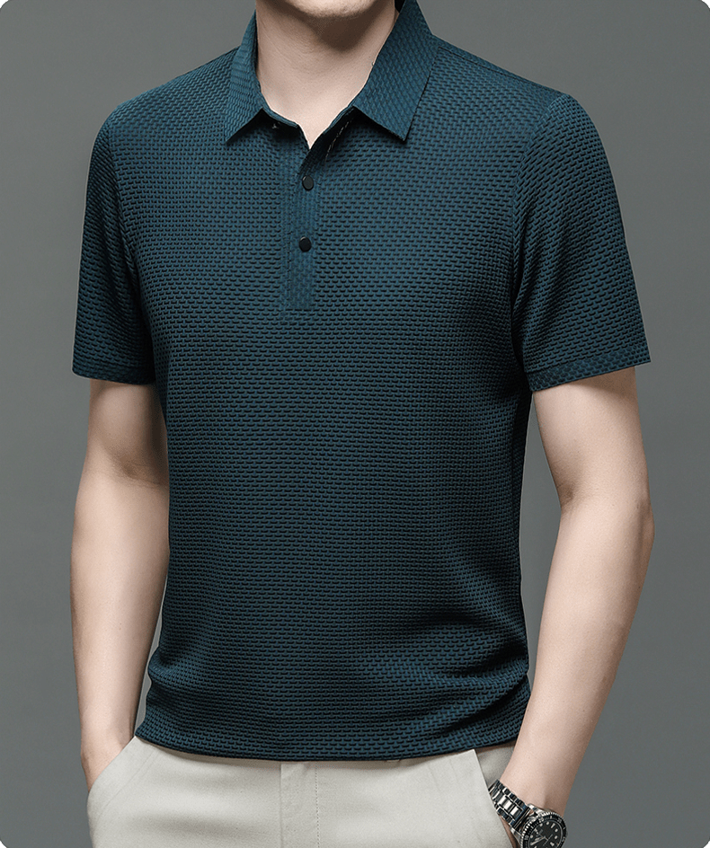 Polo da uomo con texture microstrutturata e bottoni — business casual