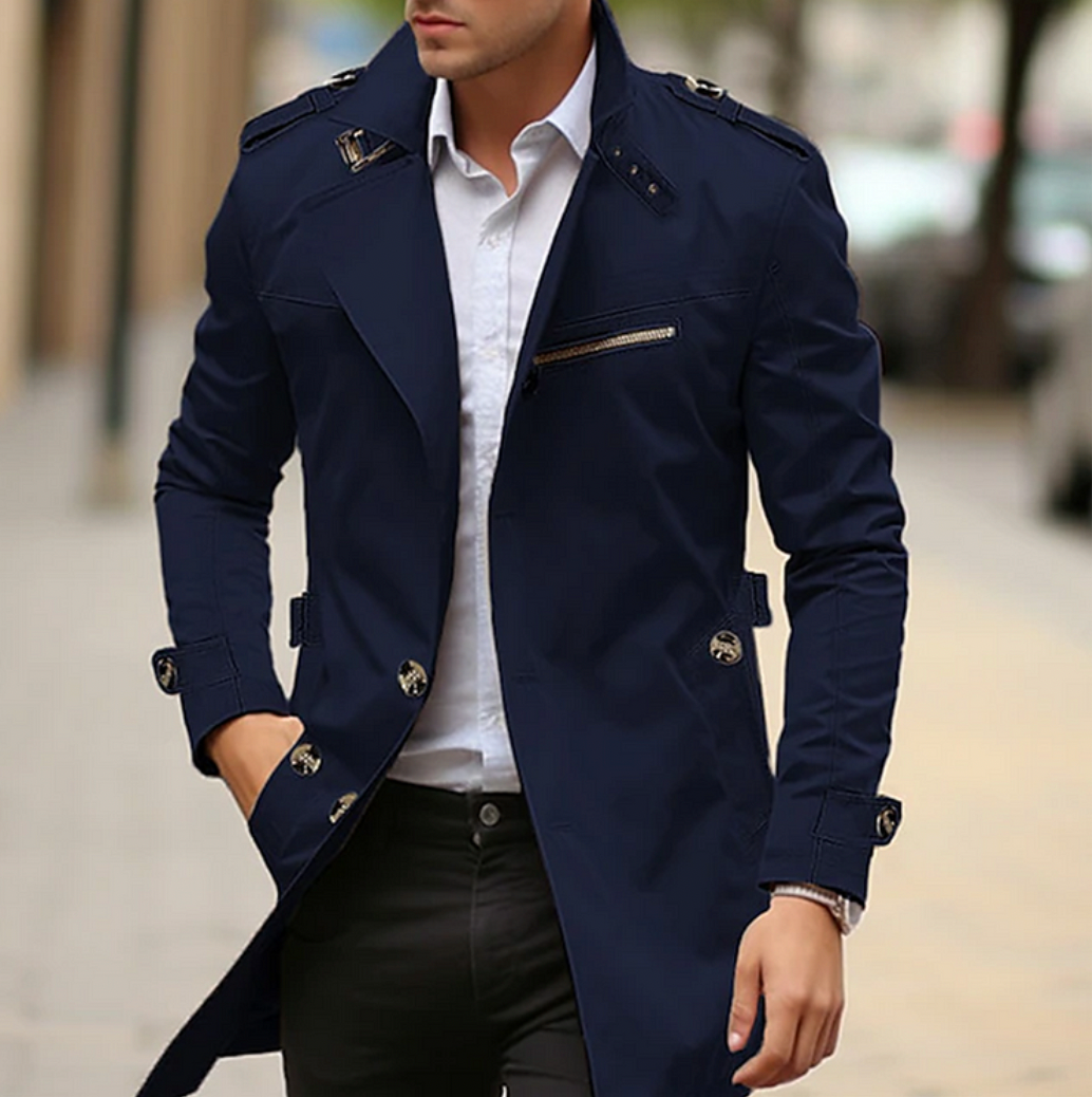 Gabardina de Hombre con Hombreras y Cuello Estructurado de Corte Ajustado