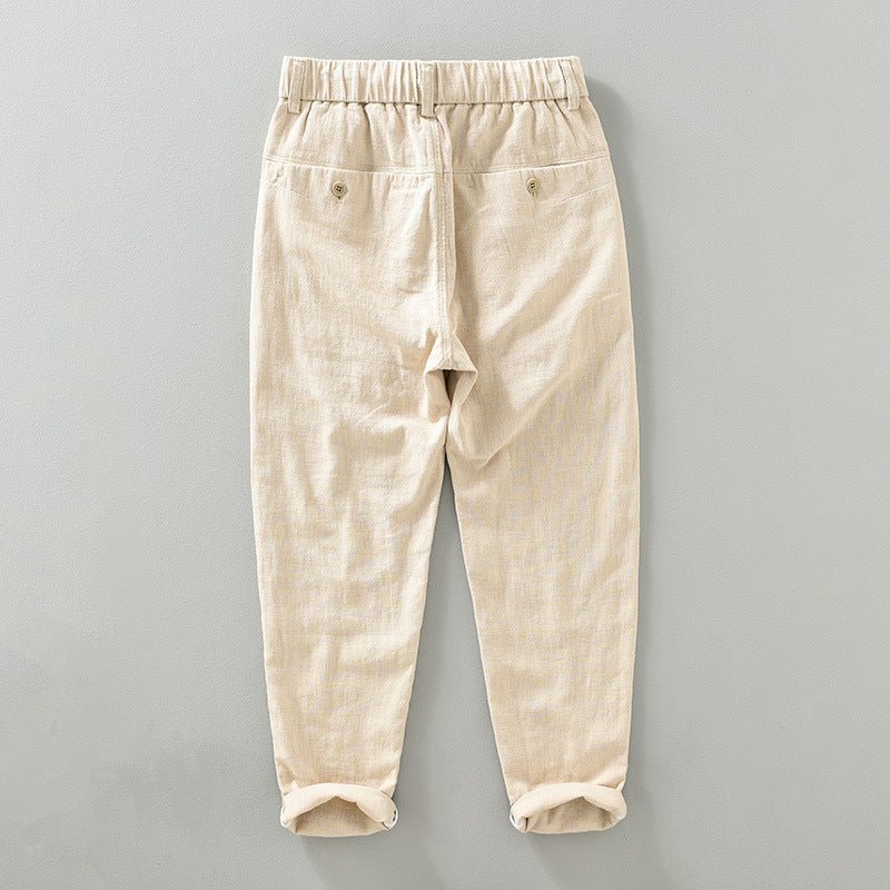 Pantalons en Lin et Coton pour Homme Coupe Droite avec Taille Élastique
