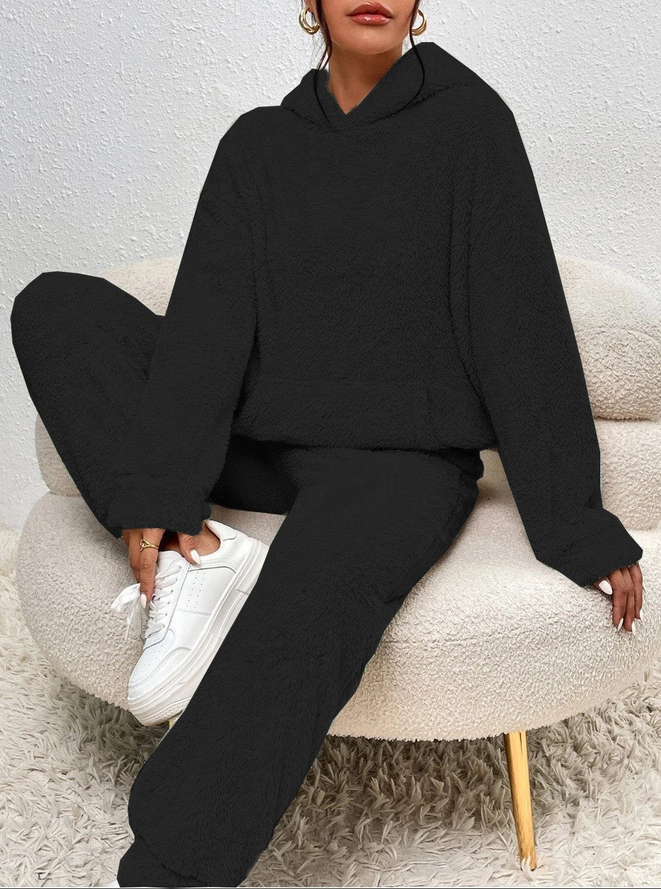Conjunto de Sudadera con Capucha y Pantalón de Chándal para Mujer en Polar Suave