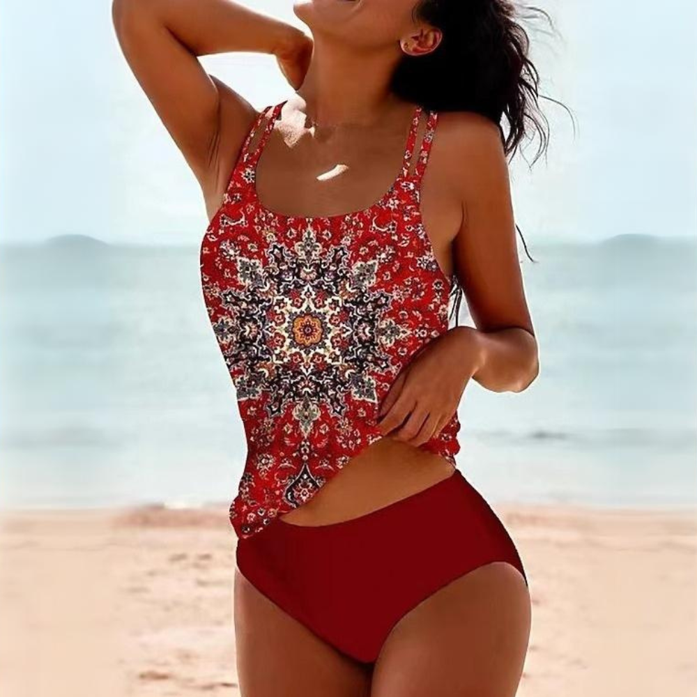 Bañador Tankini de Dos Piezas con Estampado Étnico y Tirantes Dobles para Mujer