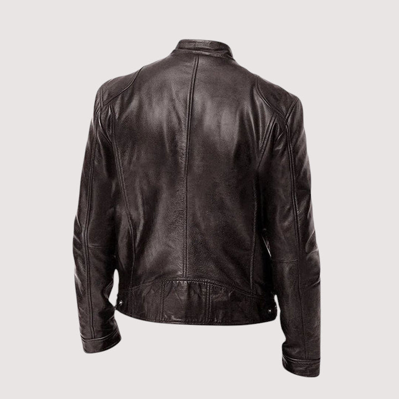 Chaqueta de Cuero para Hombre con Cuello Alto y Cremallera