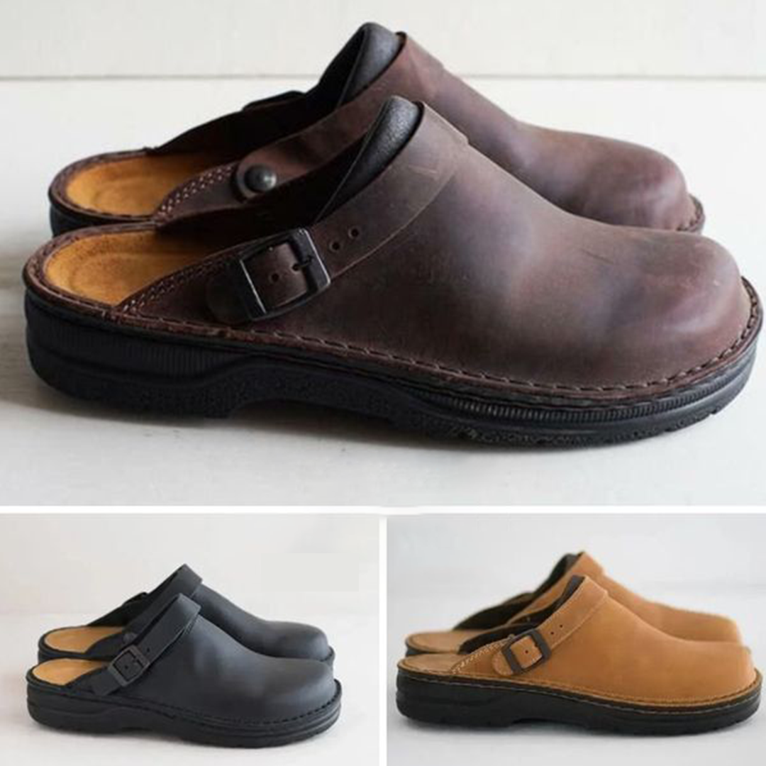 Zuecos hombre cuero premium puntera redonda hebilla ajustable confort