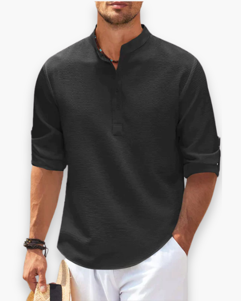 Camisa hombre cuello mao lino ajuste holgado
