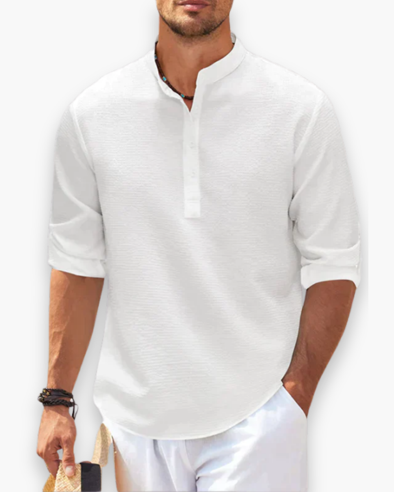 Camisa hombre cuello mao lino ajuste holgado
