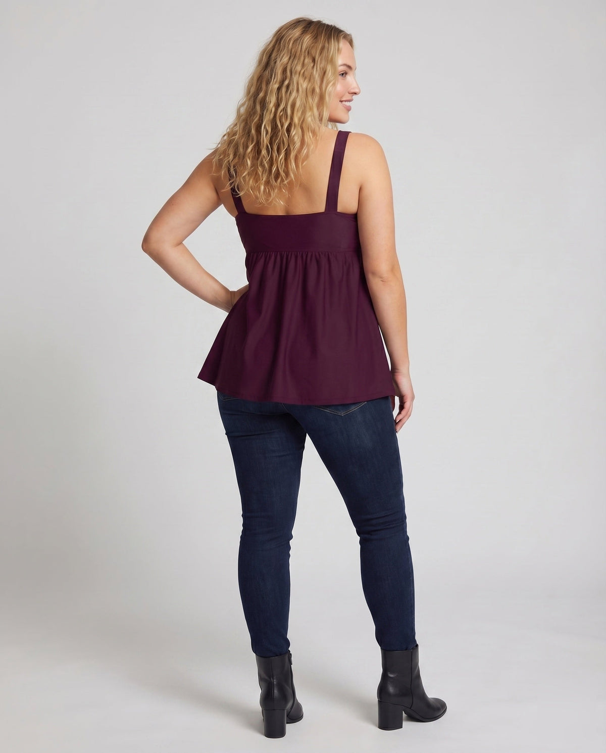 Top de tankini de cintura alta para mulher com decote keyhole e bainha de túnica