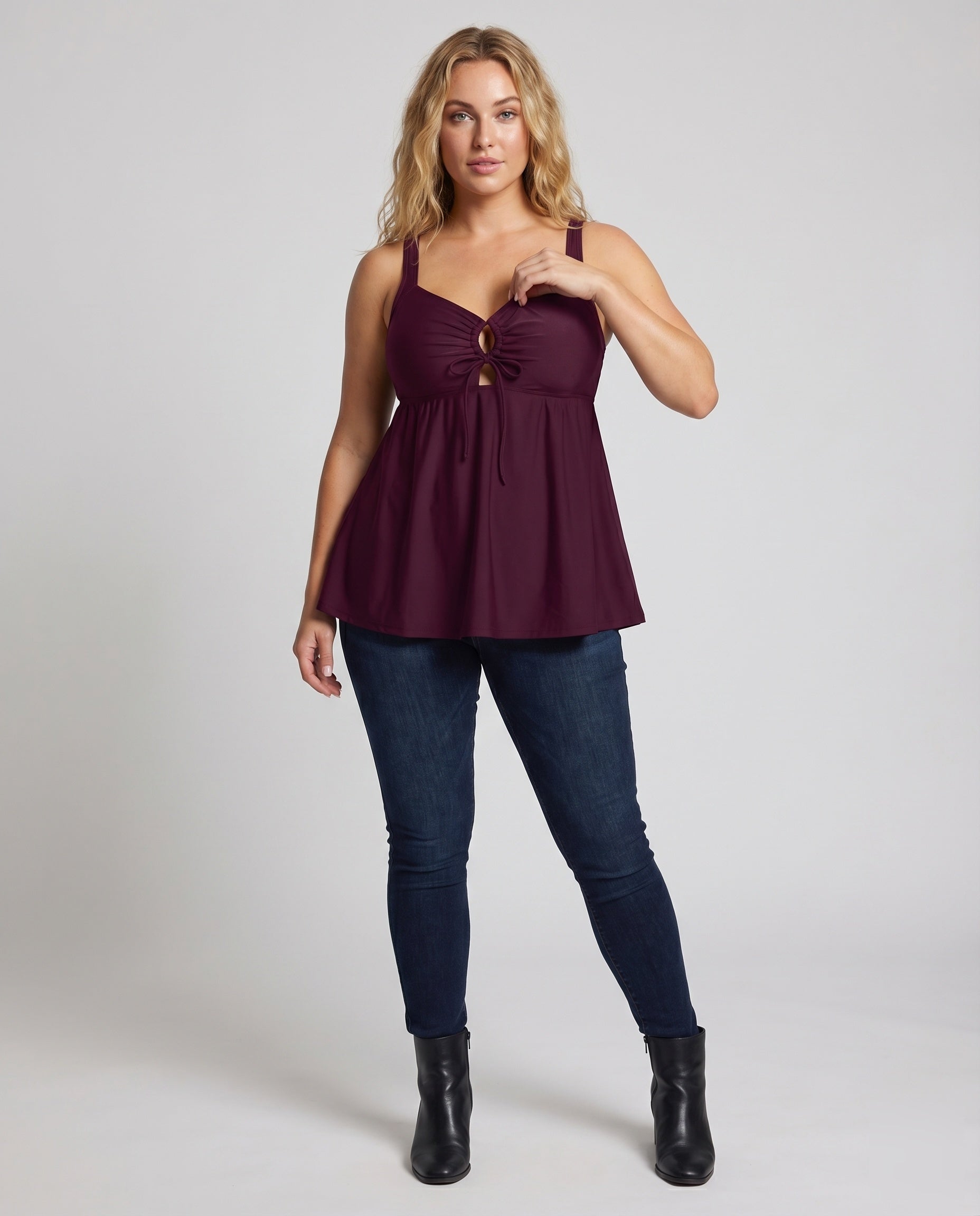 Top de Tankini de Talle Alto para Mujer con Escote Keyhole y Dobladillo de Túnica