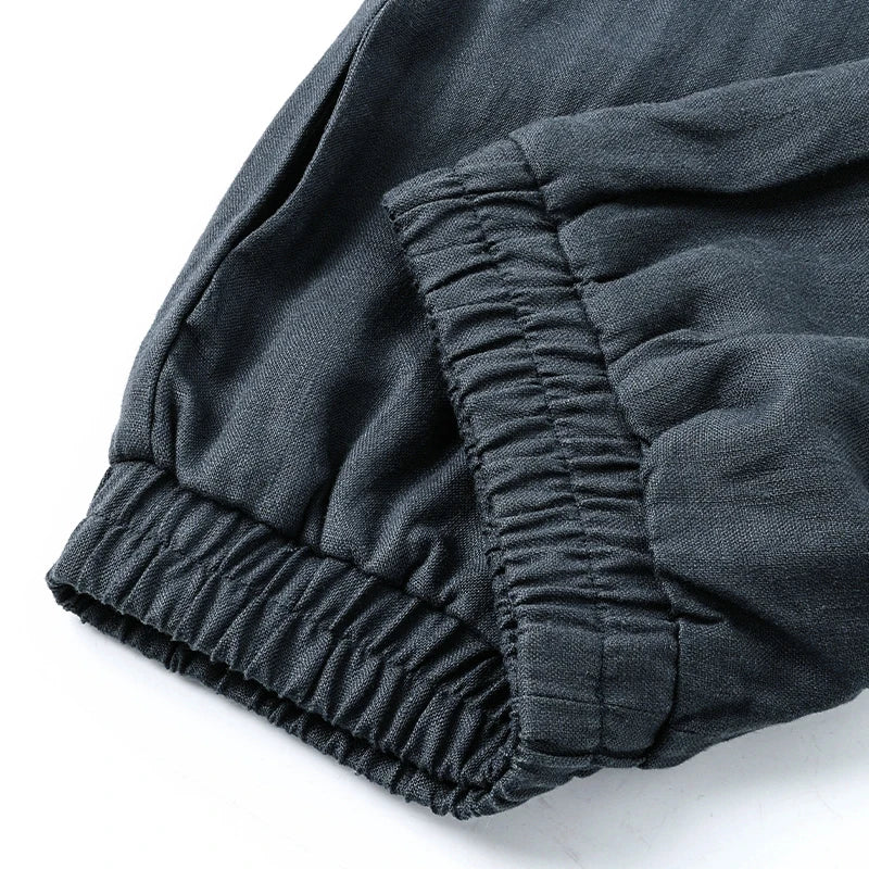 Pantalon en lin pour femme à jambe large avec taille élastique et coupe à la cheville