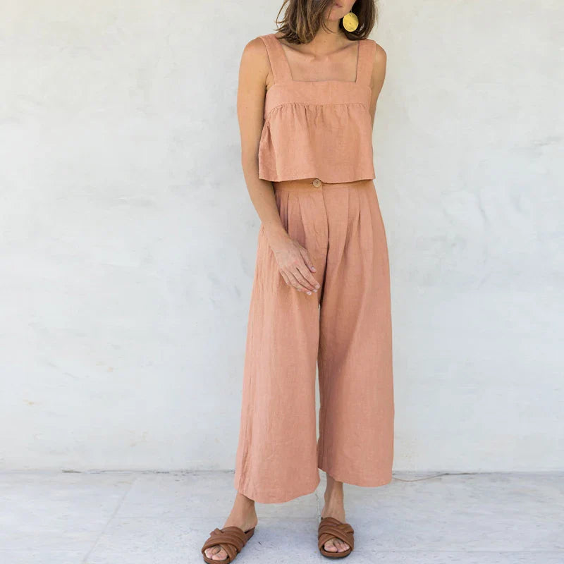 Culottes de Lino para Mujer con Talle Alto y Pliegues Frontales