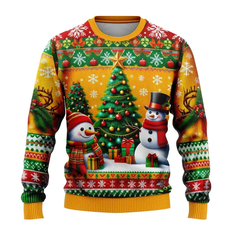 Sudadera Unisex de Cuello Redondo con Estampado 3D de Muñeco de Nieve y Personaje