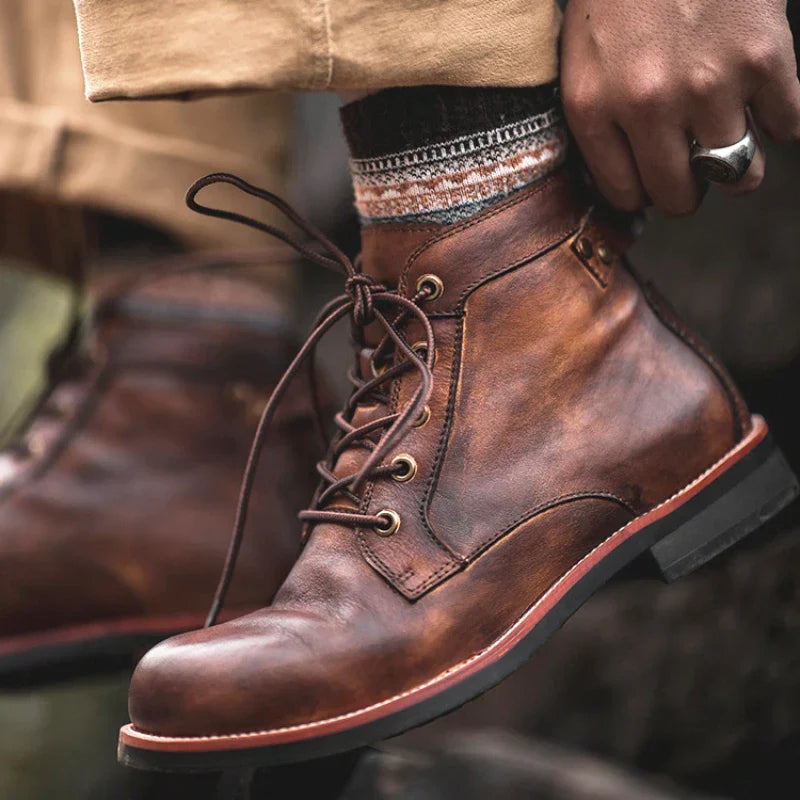 Botas de Cuero para Hombre con Cierre de Cremallera y Cordones