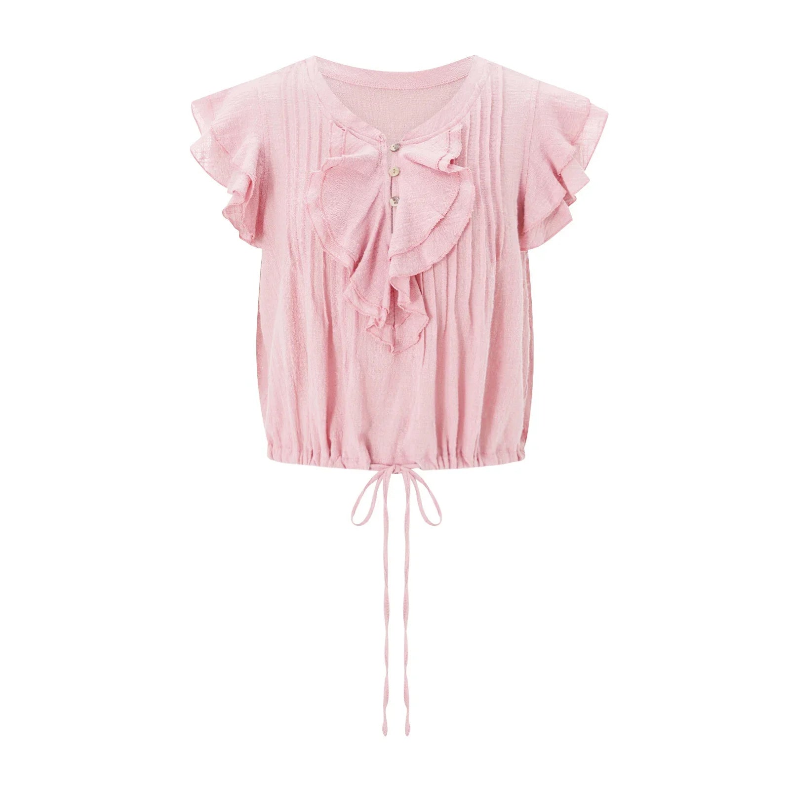 Top corto da donna in garza di cotone con volant — casual