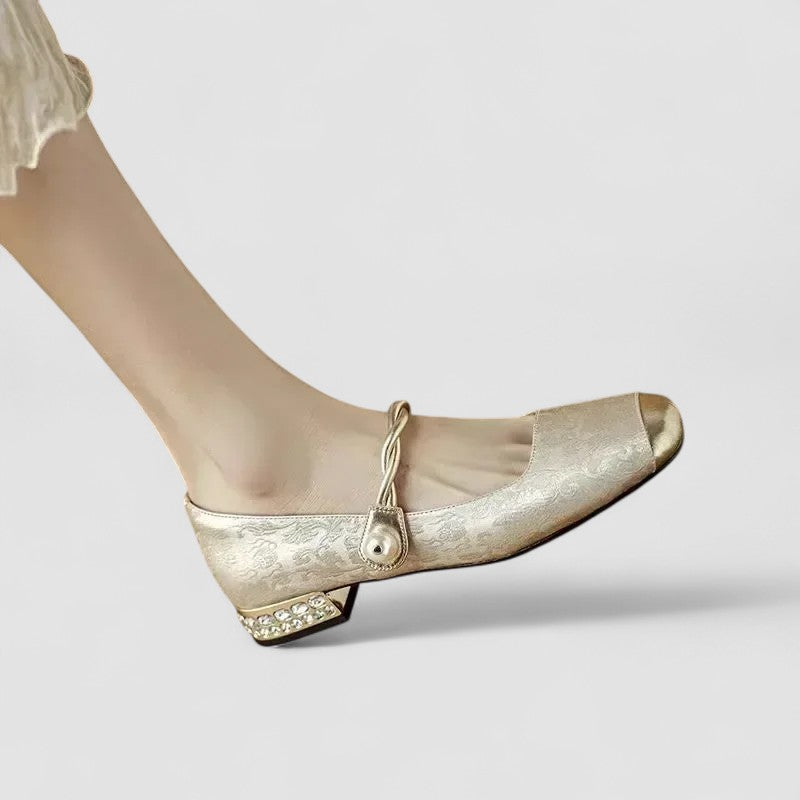 Chaussures à Talon Carré pour Femme avec Bout Carré et Strass Brillants