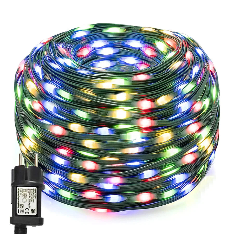 Waterproof Outdoor LED String Lights with 8 Modes and Green Cable