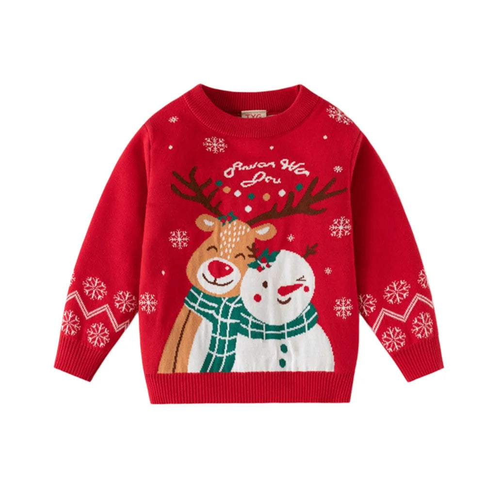 Pull de Noël unisexe pour enfant en coton et polyester à col rond