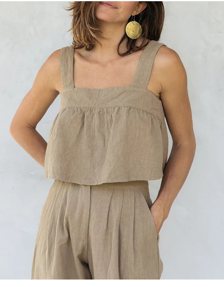 Culottes de Lino para Mujer con Talle Alto y Pliegues Frontales
