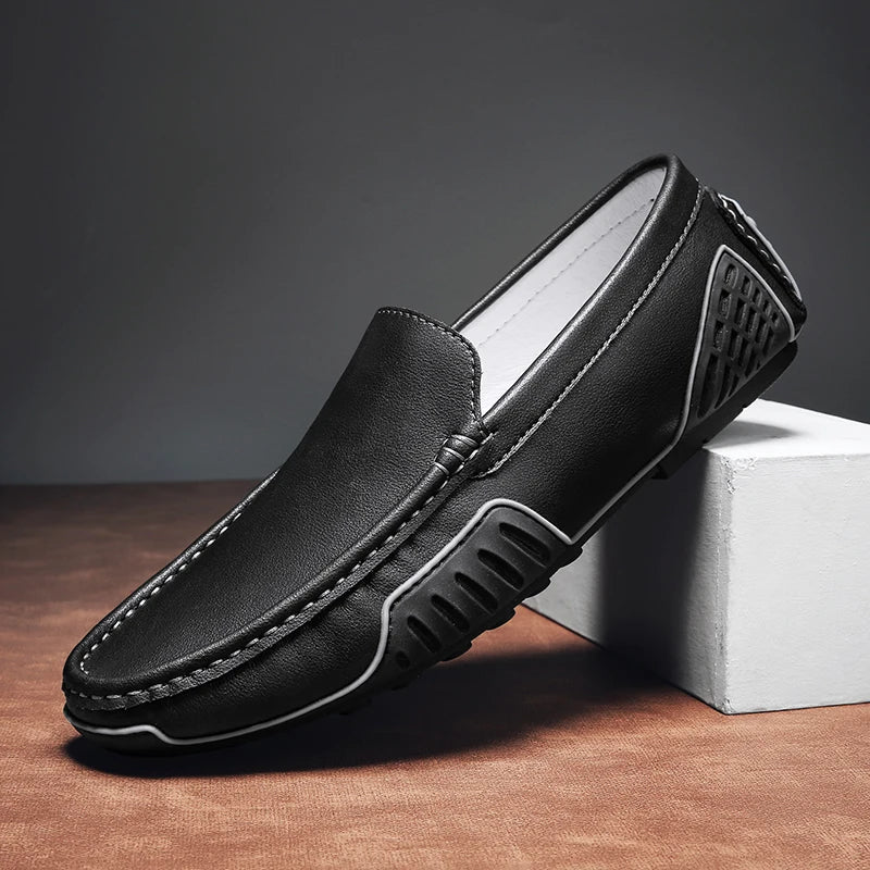 Mocasines de Cuero para Hombre con Suela de Goma Antideslizante y Diseño Slip-On