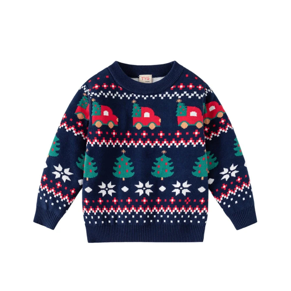 Pull de Noël unisexe pour enfant en coton et polyester à col rond