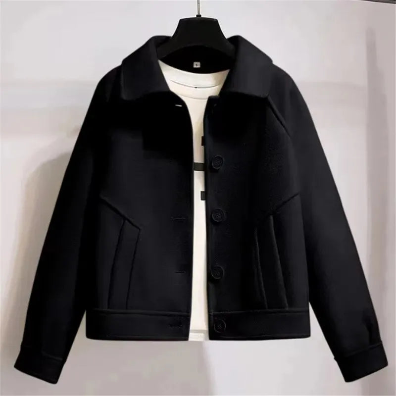 Chaqueta de Mezcla de Lana con Botones y Cuello Camisero para Mujer
