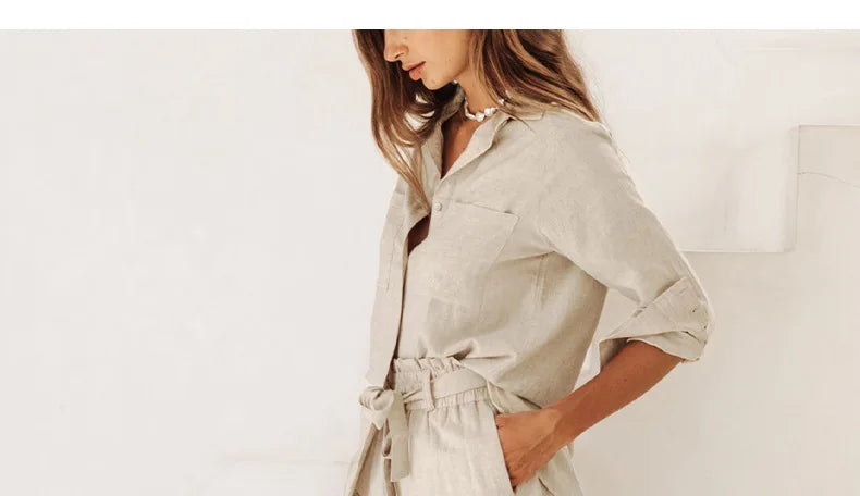 Pantalones de Lino para Mujer de Pierna Ancha con Cintura Elástica y Lazo