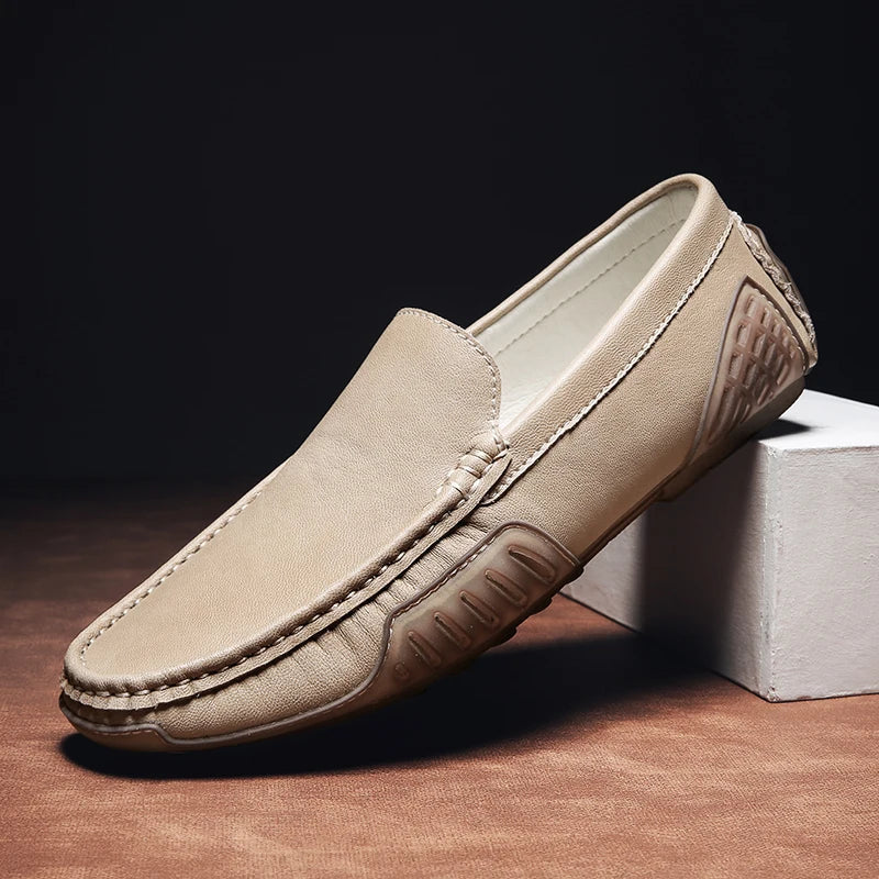 Mocasines de Cuero para Hombre con Suela de Goma Antideslizante y Diseño Slip-On