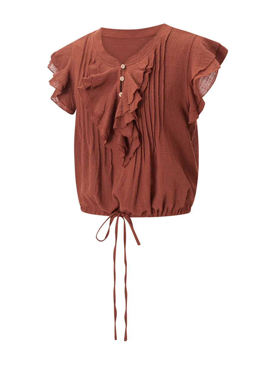 Top corto da donna in garza di cotone con volant — casual