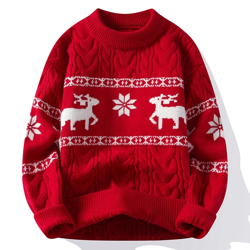 Maglione da uomo in maglia grossa con motivo di cervi e vestibilità comoda